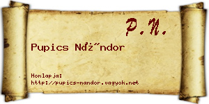 Pupics Nándor névjegykártya